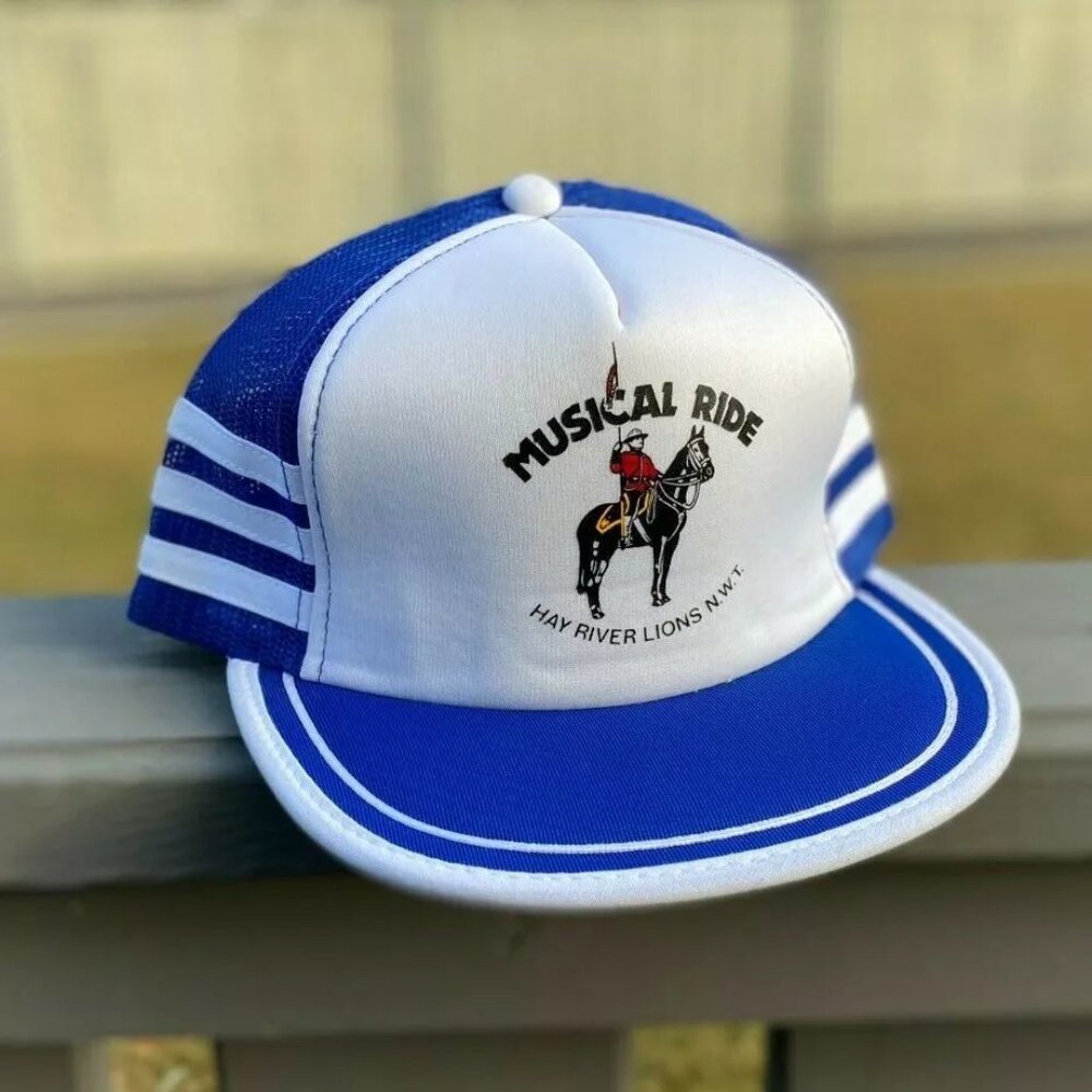 Vintage Hat Cap Snapback Blue RCMP Musical Ride 3 Stripe Trucker Mesh Item #2